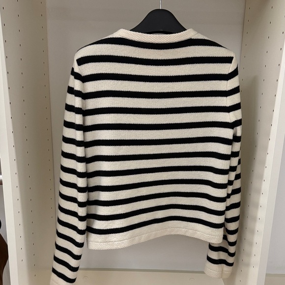 Elegant Black and White Striped Cardigan with Gold Buttons - Picture 2 of 5